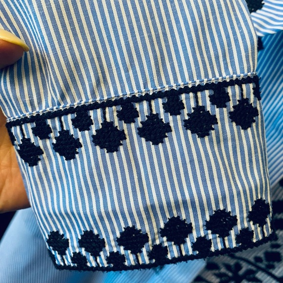 Zara Woman Blue and Black Embroidered Button Down Shirt - Picture 4 of 8